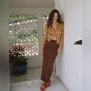 NWOT With Jean Mason Maxi Satin Brown Skirt XS